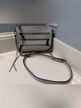 Rebecca Minkoff Light Gray Crossbody Bag with Gunmetal Chain Strap
